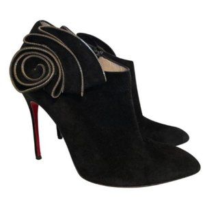 Christian Louboutin Mrs Baba Ankle Boots Rosette Flower Black Suede Sz 37
